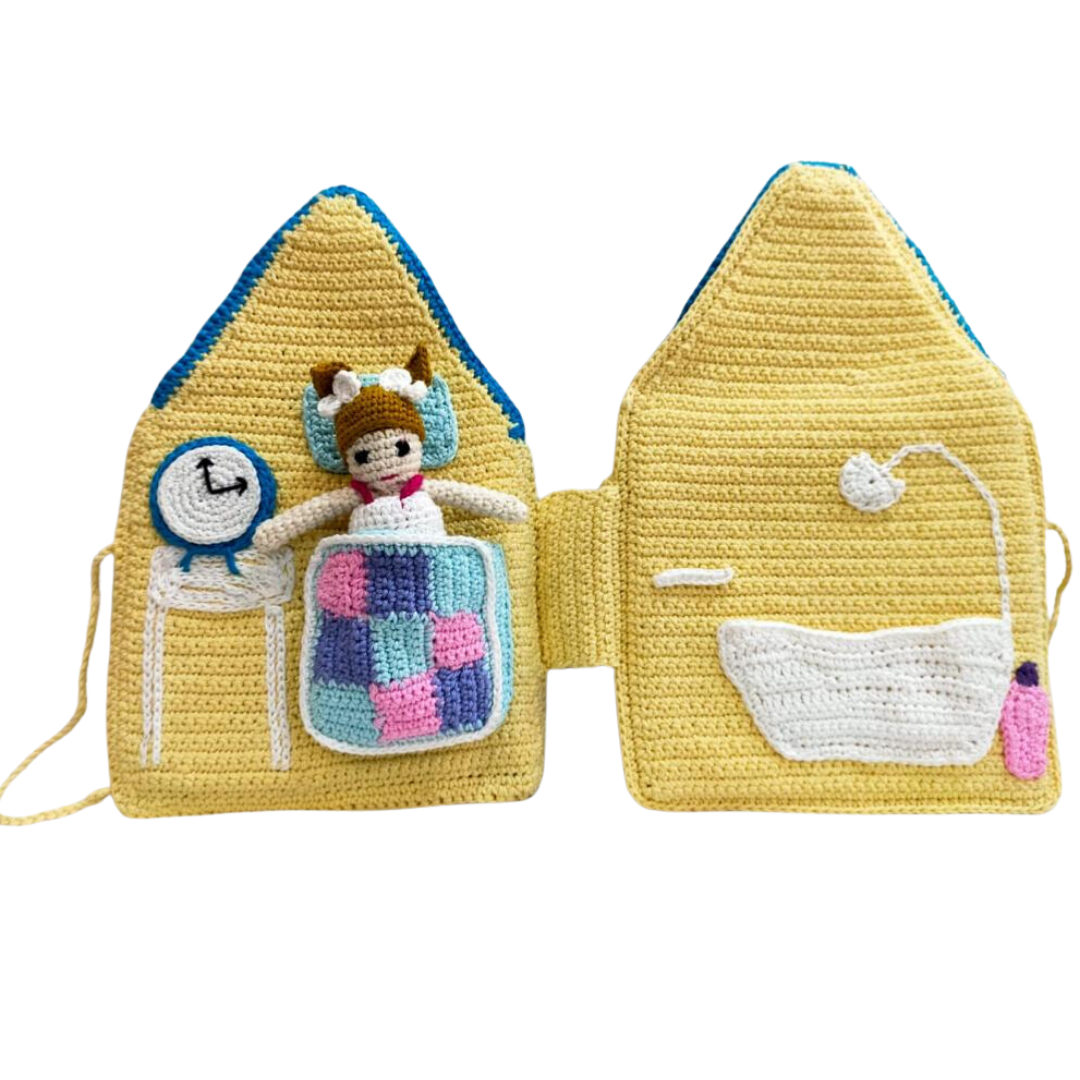 Crochet Doll House With pretend play doll and mini doll Quiet Book KiDIYs